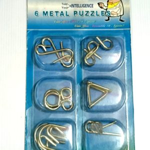 6 Metal Puzzles Set Silver Color