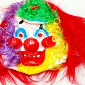 JOKER MASK / CLOWN FACE MASK WITH HAIR GAG TOY Gag