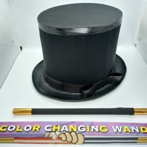 FOLDING TOP MAGICIAN HAT & COLOR CHANGING WAND COMBO / MAGIC HAT & MAGIC STICK SET
