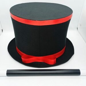 FOLDING RED BLACK MAGIC HAT WITH RISING MAGIC WAND SET / JUMPING MAGIC WAND WITH HAT / MAGICIAN HAT WITH STICK SET