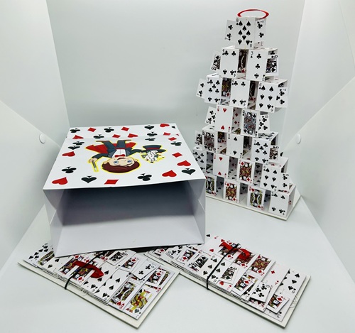 BAG TO CARD CASTLES MAGIC TRICK (SET OF 3 CASTLES) / CARD CASTLE